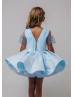 Short Sleeves Beaded Blue Satin Flower Girl Dress